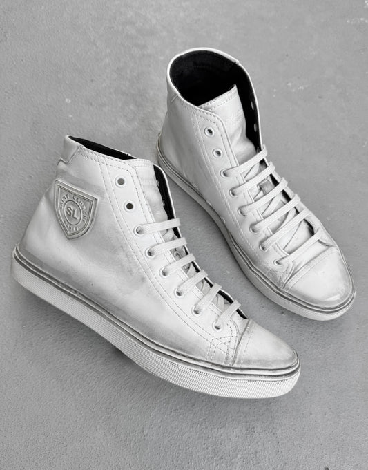 Saint Laurent Paris SS19 Bedford Distressed High Top Leather Sneakers