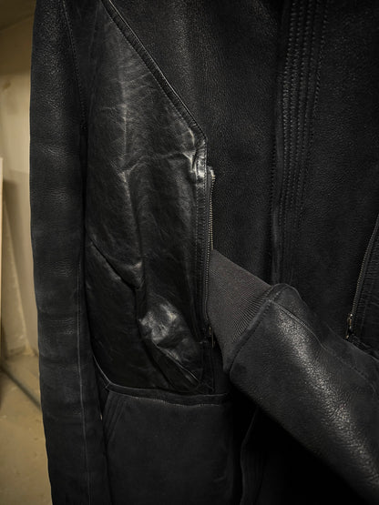 Rick Owens AW12 "MOUNTAIN" Hooded Blistered Lamb Leather Shearling Jacket detail | DRIEW GARMENTS