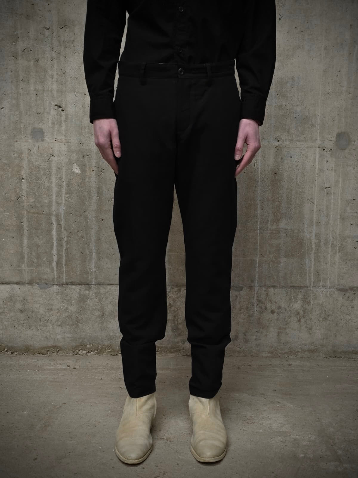 Attachment by Kazuyuki Kumagai Black Wool Linen Classic Dress Pants detail | DRIEW GARMENTS