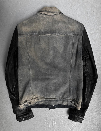 Rick Owens DRKSHDW AW13 “PLINTH” Mineral Dust Leather Sleeves Trucker Jacket