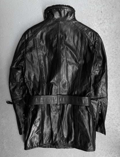 5351 Pour Les Hommes Early 00s Cowhide Leather Belted Moto Trench Coat