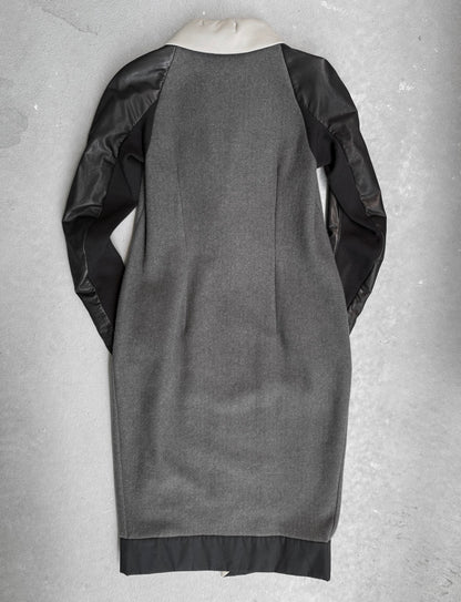 Rick Owens AW12 “MOUNTAIN” Raglan Leather Sleeves Wool Button-up Coat