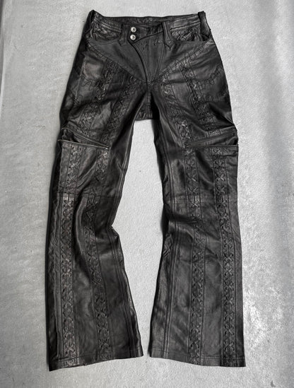 Yasuyuki Ishii Early 00s Cross Studded Lace-up Flare Leather Pants
