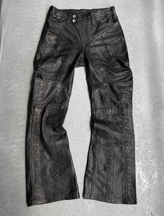 Yasuyuki Ishii Early 00s Cross Studded Lace-up Flare Leather Pants