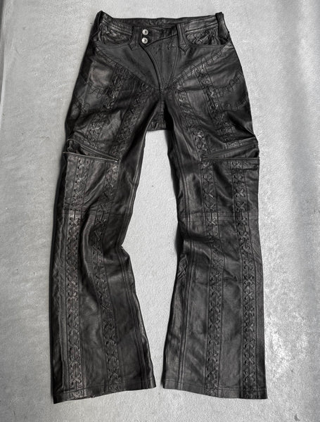 パンツ 00s archive yasuyuki ishii sarouel pants Yasuyuki Ishii Early 00s Cross Studded Lace-up Flare Leather