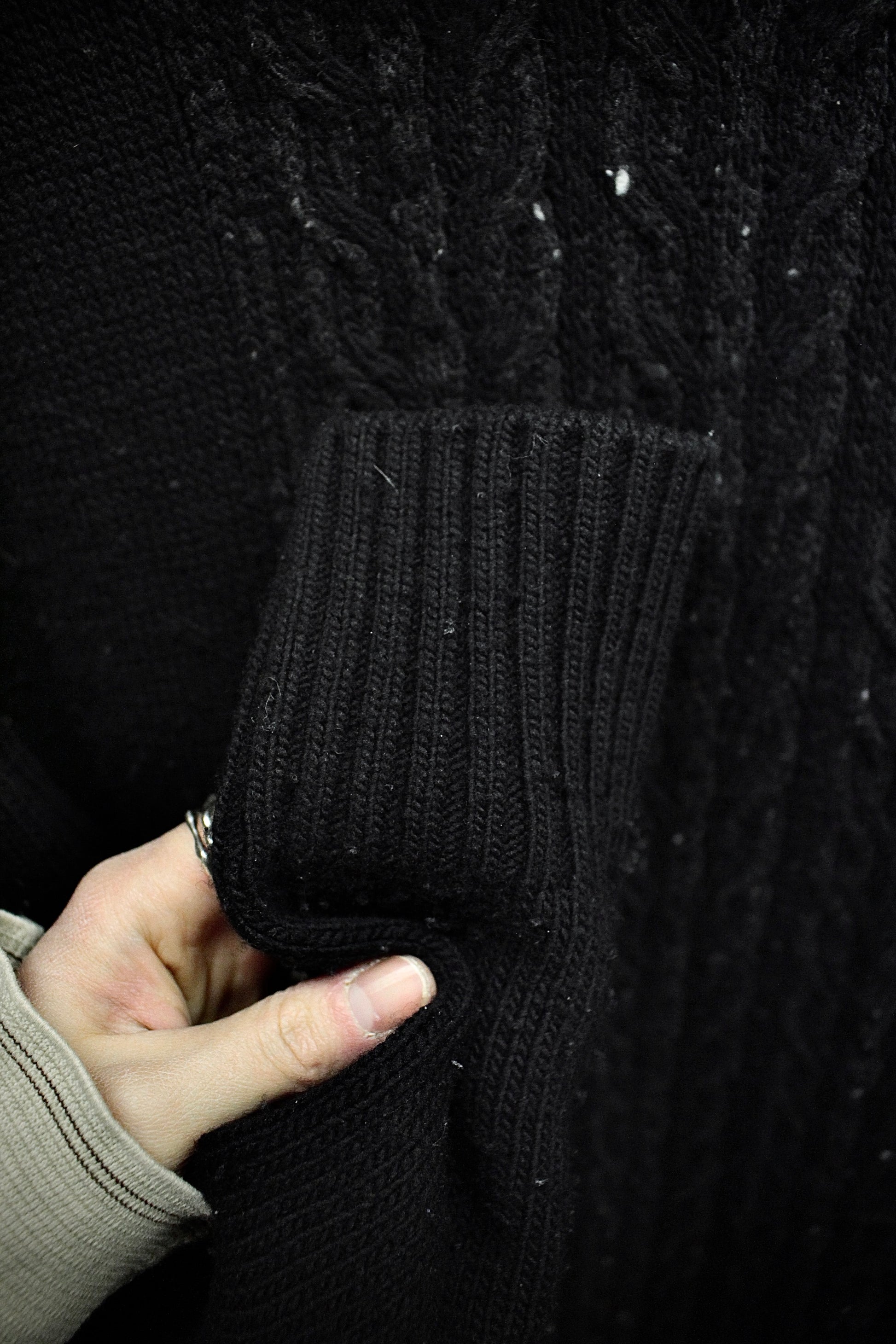 Yohji Yamamoto POUR HOMME AW23 Asymmetric Cable Knit Mock Neck Jumper detail | DRIEW GARMENTS