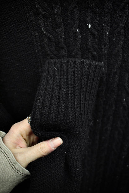 Yohji Yamamoto POUR HOMME AW23 Asymmetric Cable Knit Mock Neck Jumper detail | DRIEW GARMENTS
