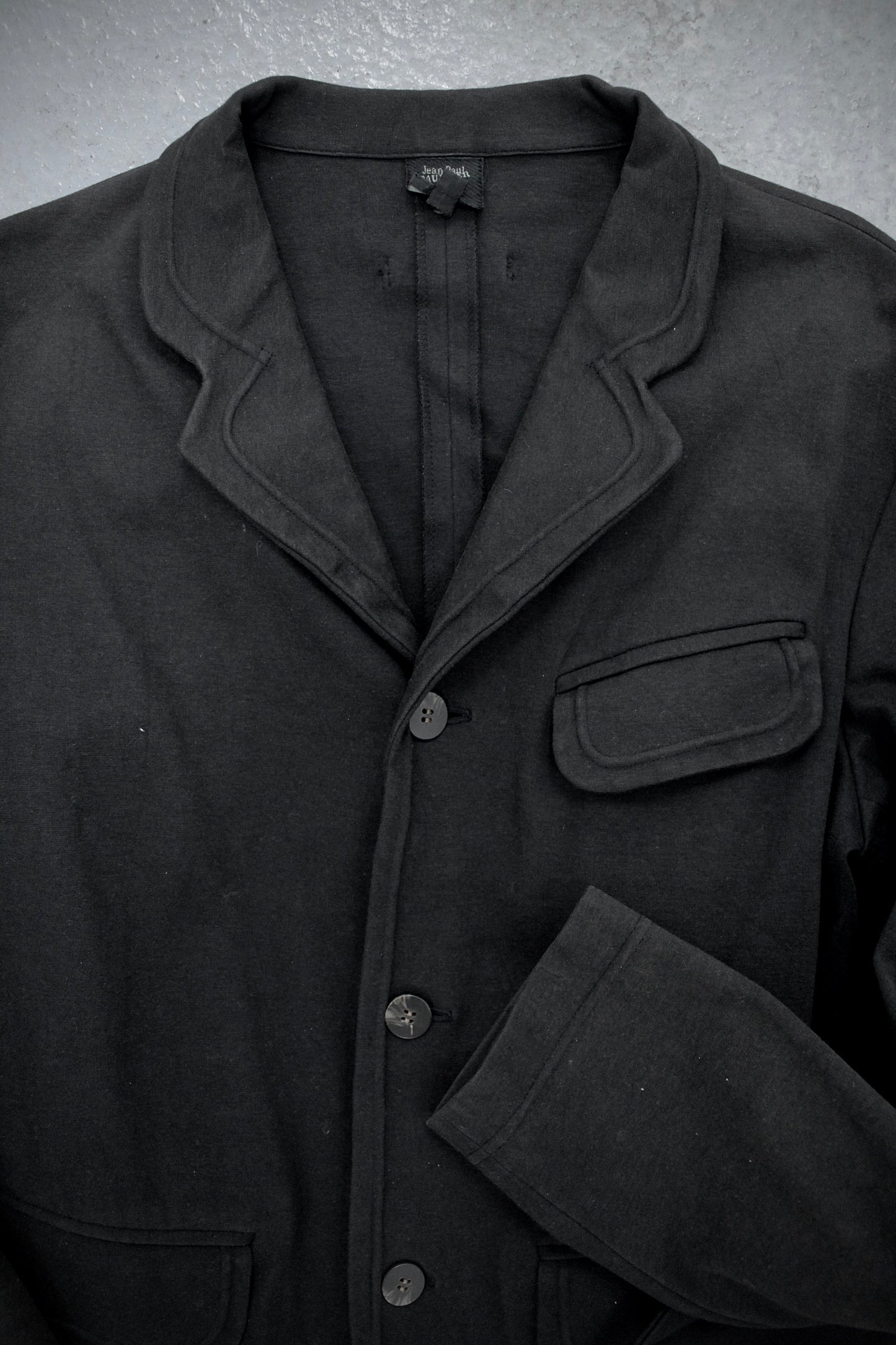 Jean Paul Gaultier Jean-Paul GAULTIER HOMME 90s Charcoal Grey Unlined Work Blazer detail | DRIEW GARMENTS