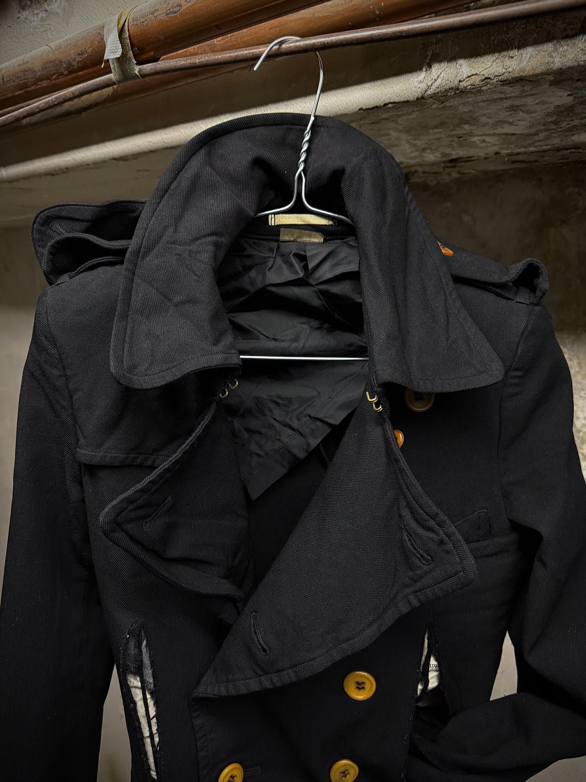 COMME des GARÇONS HOMME PLUS SS12 Cut-Out Poly Napoleon Trench Coat detail | DRIEW GARMENTS