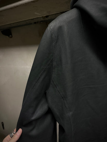 Isamu Katayama "BACKLASH" Unlined Overlock Hooded 'Gimp' Zip Goat Leather Jacket detail | DRIEW GARMENTS