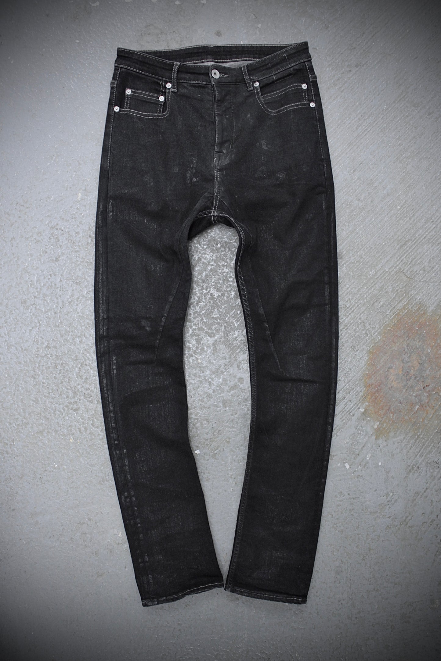 Rick Owens DRKSHDW AW21 "GETHSEMANE" Waxed ‘Detroit Cut’ Skinny Denim
