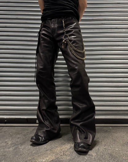 Obelisk Early 00s Brown Garment-dyed Cow Leather Flare Holster Pants