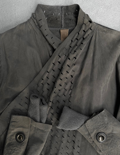 Isaac Sellam: “Experience” Open-front Laser Cut Calfskin Leather Cardigan