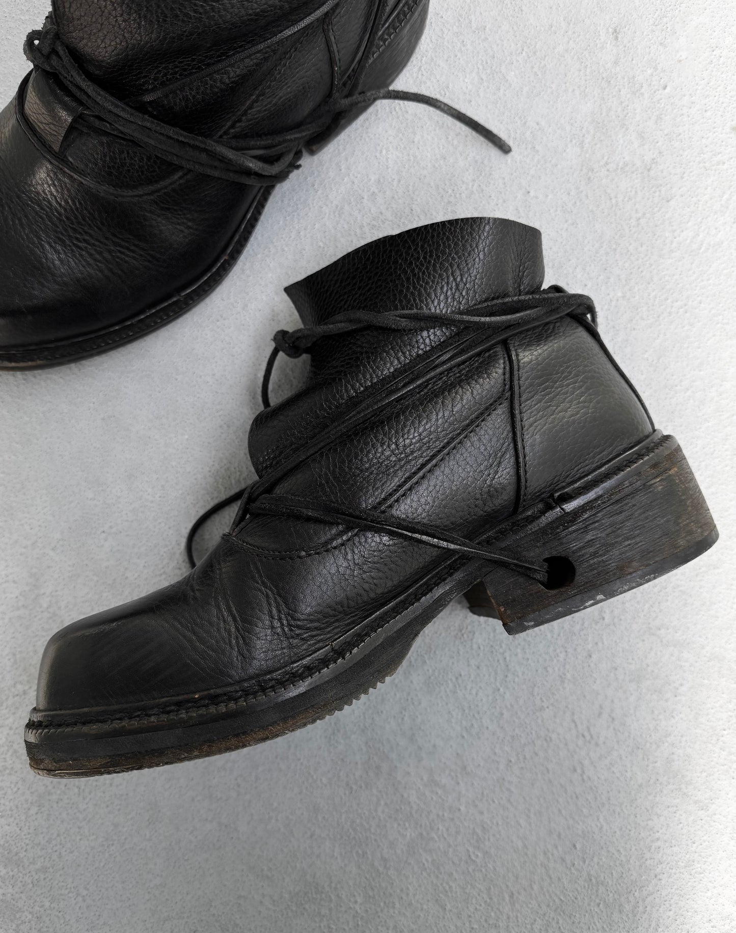 Dirk Bikkembergs AW94 Lace-through Leather Wooden Heel Boots