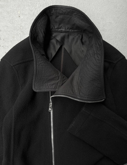 Rick Owens AW15 "SPHINX" Mollino Asymmetrical Front Zip Heavy Wool Coat detail | DRIEW GARMENTS
