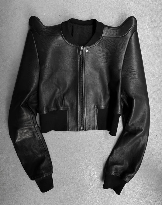 Rick Owens SS23 “EDFU” Tec Shoulder Lambskin Leather Bomber Jacket