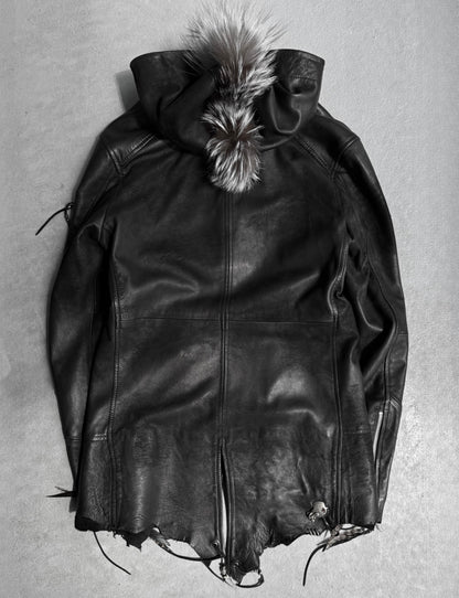 14thAddiction Mohawk ‘Beat-it’ Custom Distressed Sheepskin Leather Cross-zip Jacket