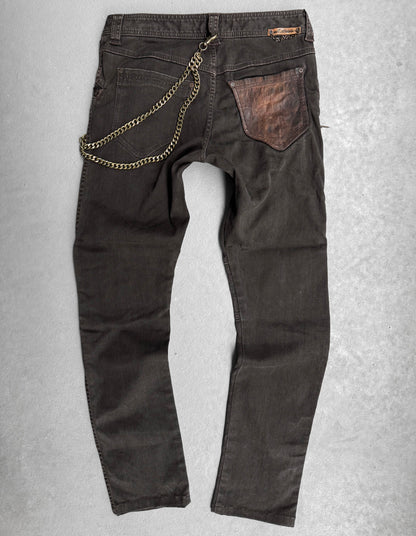 14thAddiction Early 00s Goatskin Leather Insert Bootcut Denim