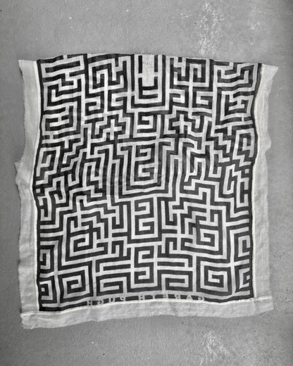 Gareth Pugh Early 00s Frayed Edge Maze Pattern Wool Scarf