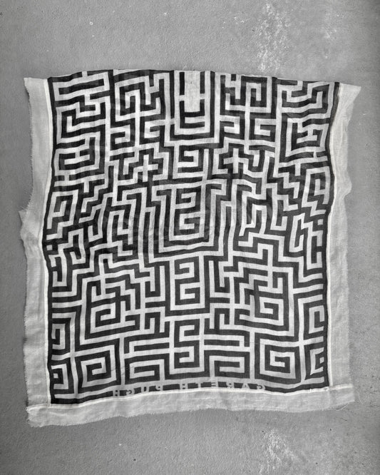 Gareth Pugh Early 00s Frayed Edge Maze Pattern Wool Scarf