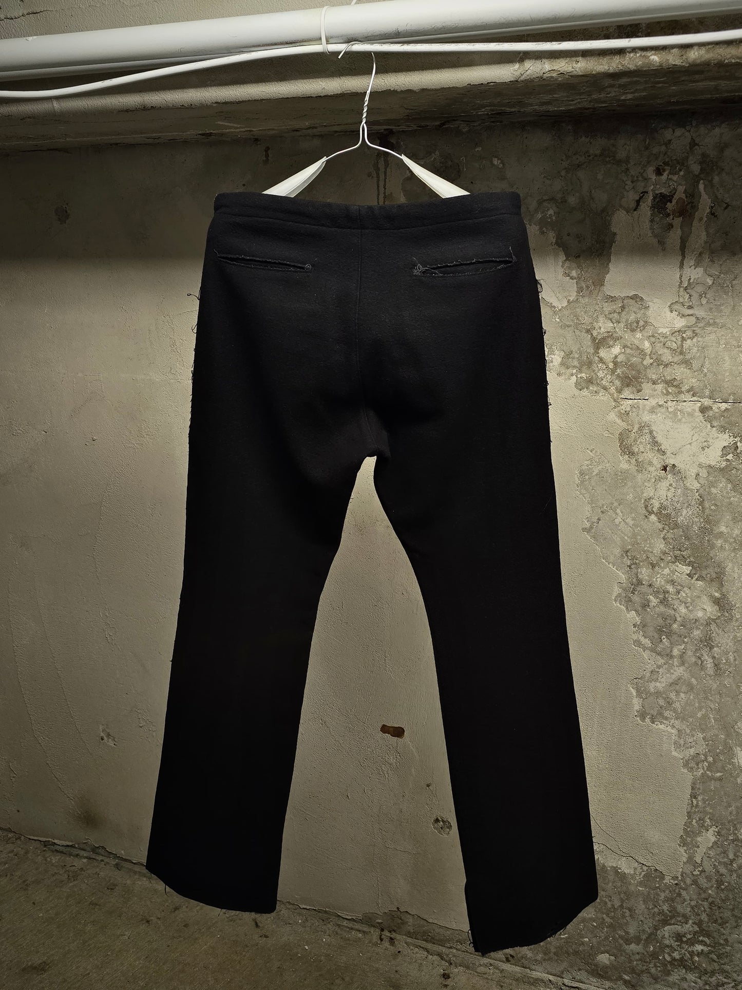 Isamu Katayama "BACKLASH" Blistered Sheepskin Trim Wool Bootcut Pants detail | DRIEW GARMENTS