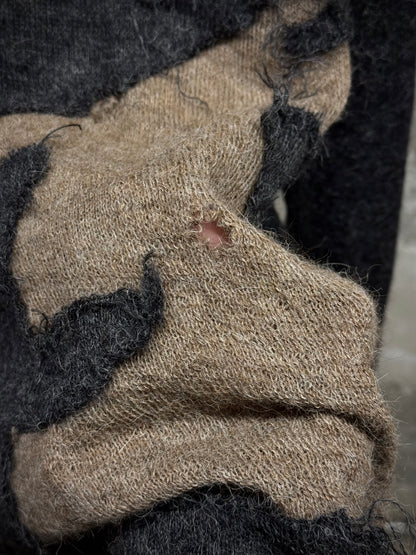 Yohji Yamamoto POUR HOMME AW04 'Burnt' Distressed Alpaca Knit Sweater detail | DRIEW GARMENTS