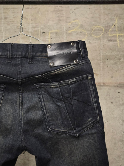 Isamu Katayama "BACKLASH" SS17 Dark Wash Indigo Frayed Split Hem Skinny Denim