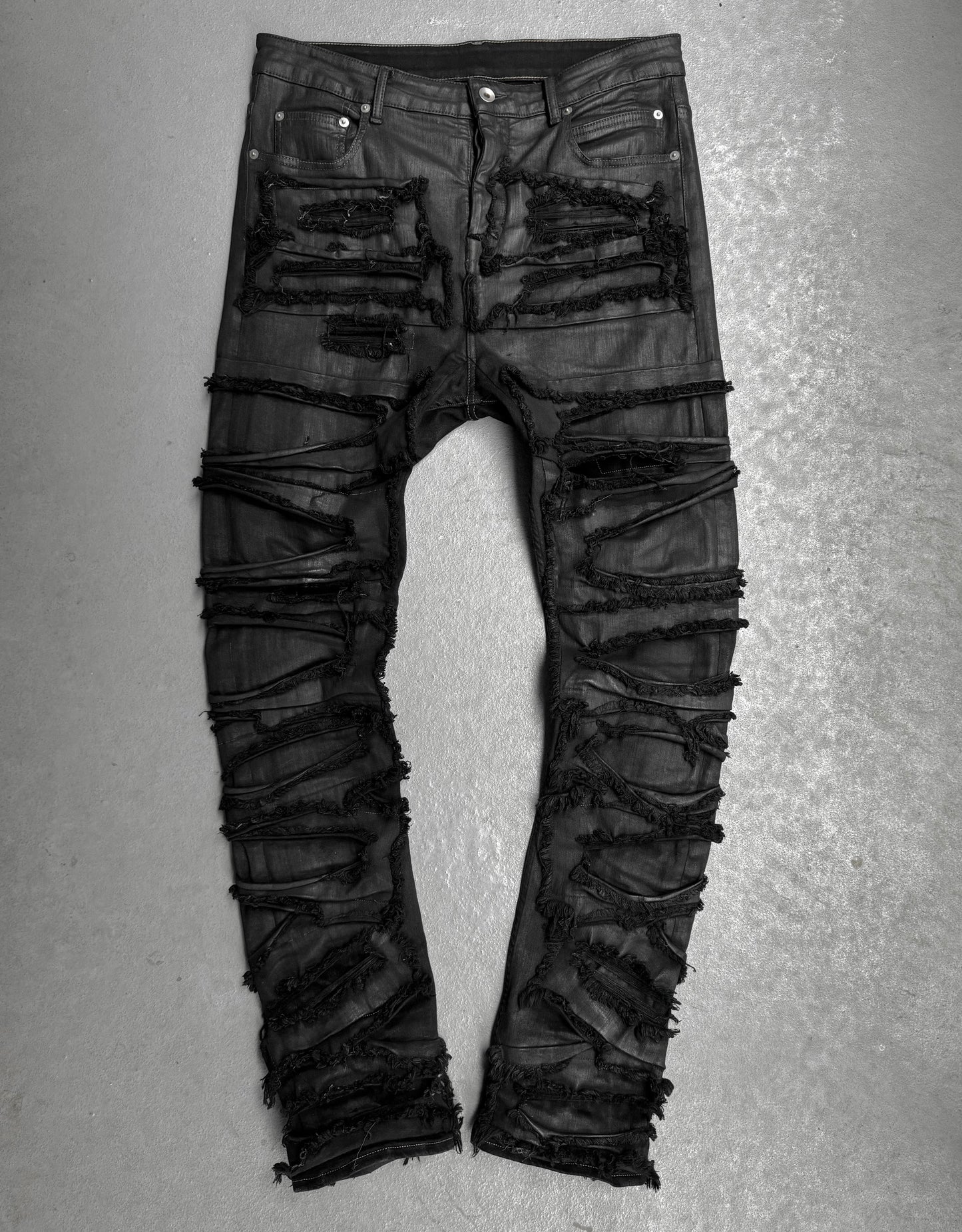 Rick Owens DRKSHDW AW21 "GETHSEMANE" Distressed Waxed ‘Detroit Cut’ Denim