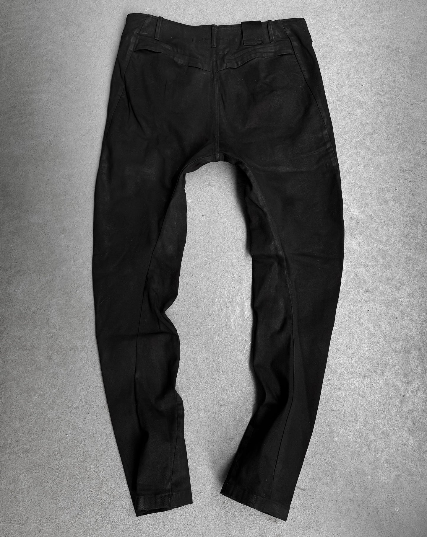 Julius_7 AW16-17 “beast;” Waxed Geometry Paneling Cut Skinny Denim