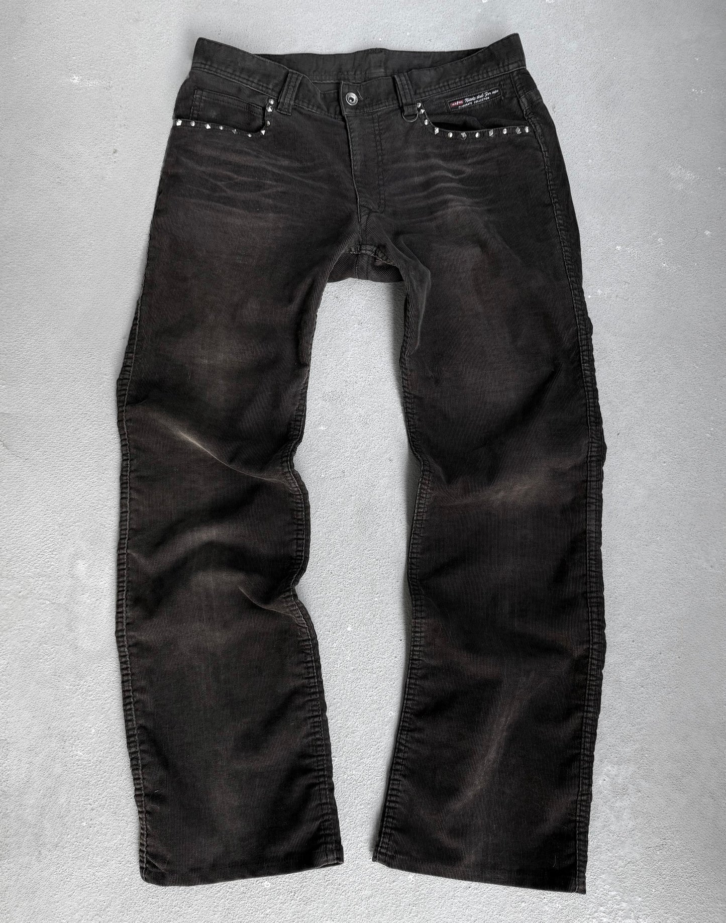 NICOLE CLUB FOR MEN Early 00s Coduroy Studded Bootcut Pants