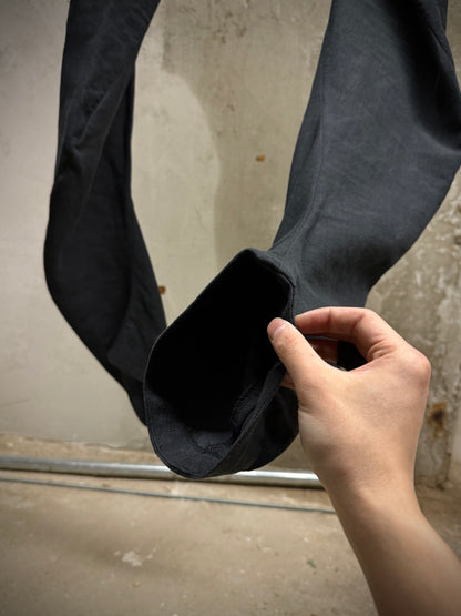 DEVOA SS24 Charcoal Grey Cotton Linen Twisted J-Cut Pants detail | DRIEW GARMENTS