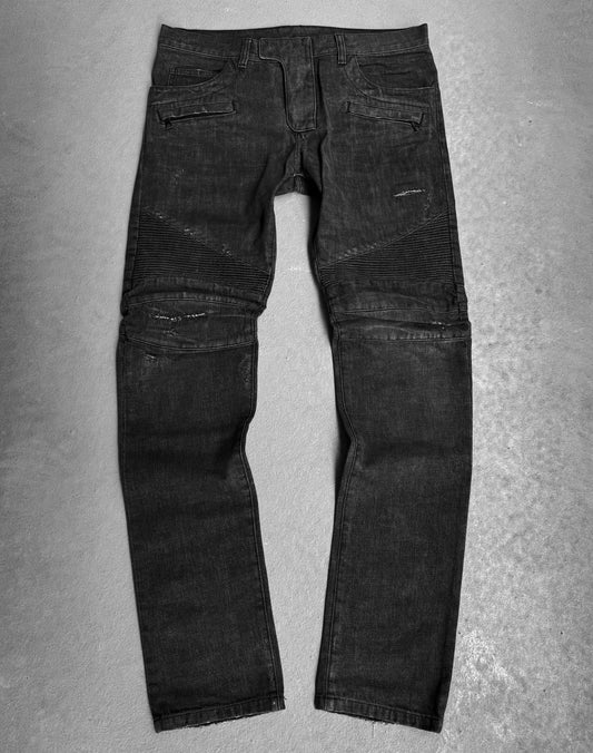 BALMAIN by Olivier Rousteing AW14 Washed Grey Biker Denim