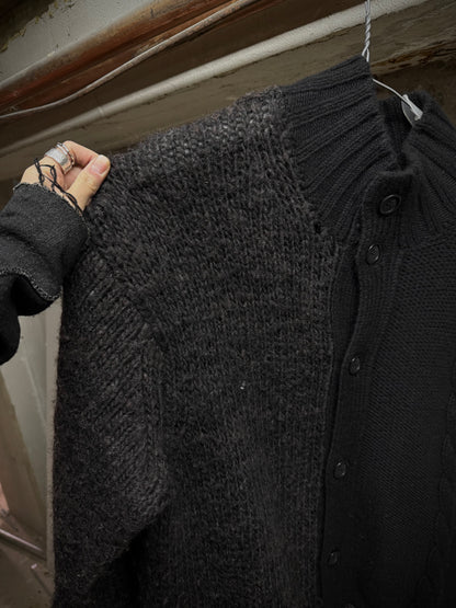 Yohji Yamamoto POUR HOMME AW15 Asymmetric Oversized Chunky Wool Cable Knit Cardigan detail | DRIEW GARMENTS