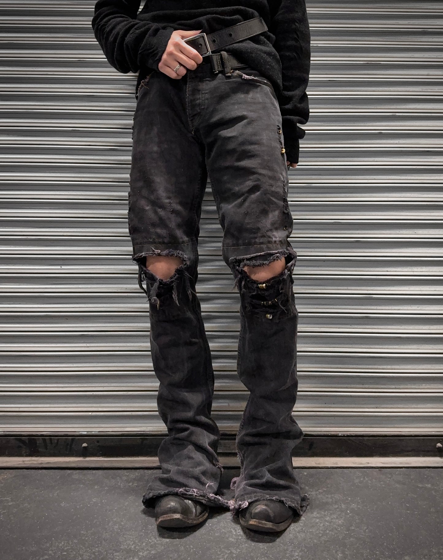 IfSixWasNine Early 00s 'NO. MUD MAX/SBCM 0305ADK' Distressed Flared Denim