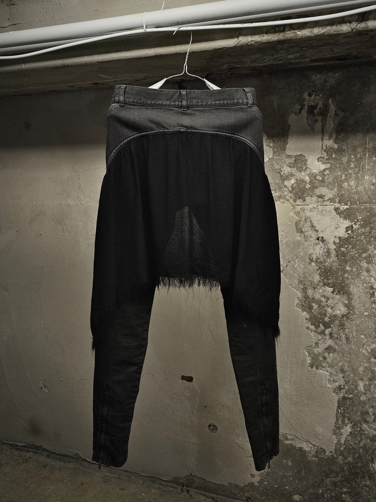 Gareth Pugh AW10-11 Charcoal Grey Back Frayed Skirt Layered Skinny Denim