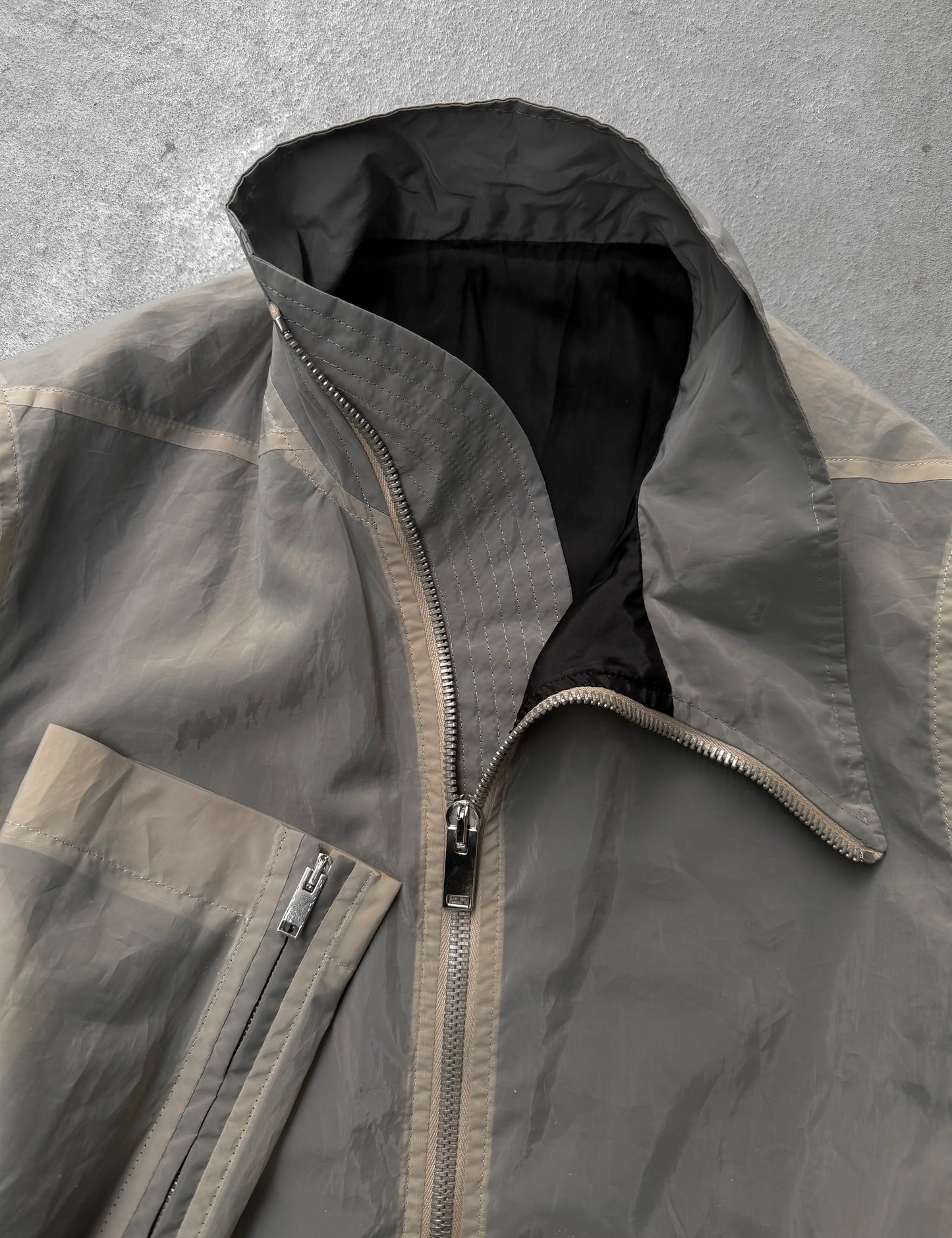 Rick Owens SS13 "ISLAND" PEARL Mollino Poly Zip-Up Jacket detail | DRIEW GARMENTS