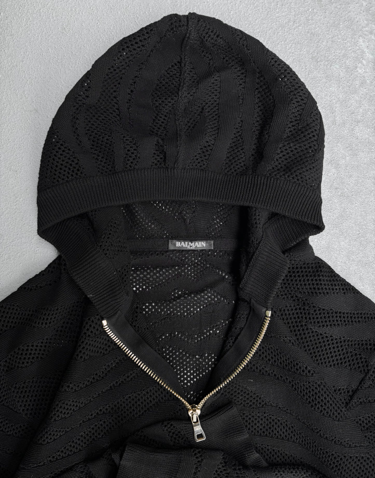 BALMAIN by Olivier Rousteing SS15 Gold Hardware Zebra See-through Zip Up Hoodie