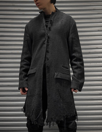 Aleksandr Manamïs Charcoal Grey Raw Silk Frayed Hem Coat