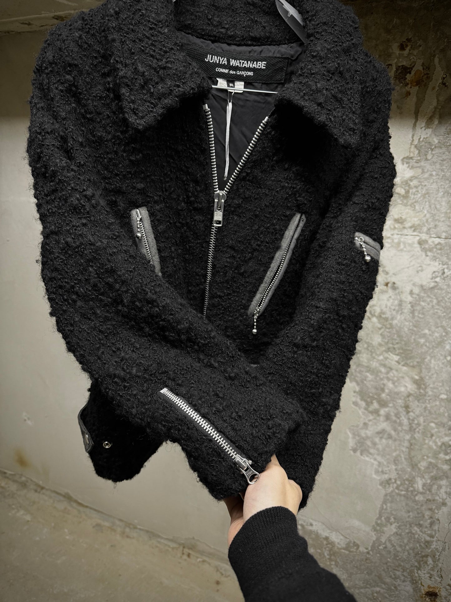 Junya Watanabe AW07 Black Wool Multi-zip Shearling Rider Jacket detail | DRIEW GARMENTS