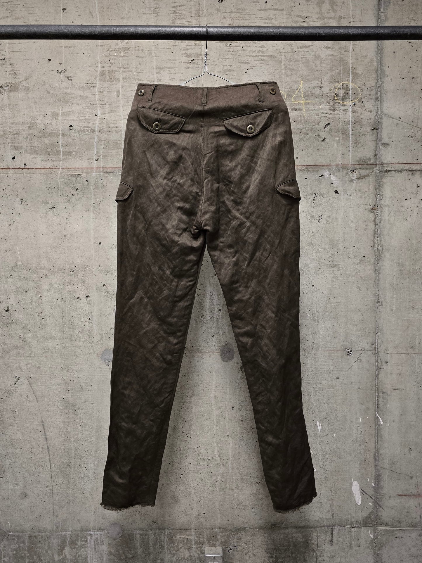 Julius_7 SS07 "UNDERWORLD;" Khaki Undulated Rayon Military Cargo Pants