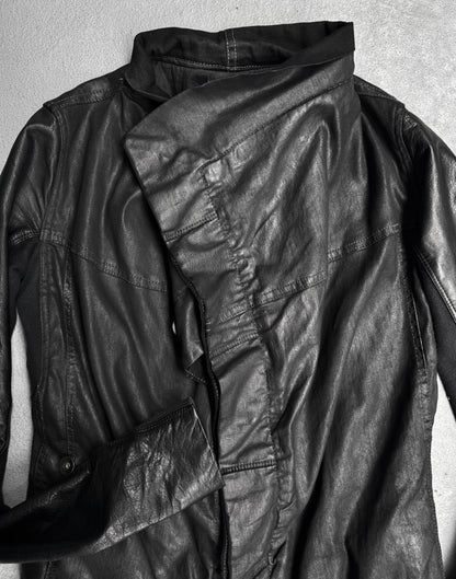 Rick Owens DRKSHDW AW13 "PLINTH" Leather Sleeve Waxed Exploder Jacket