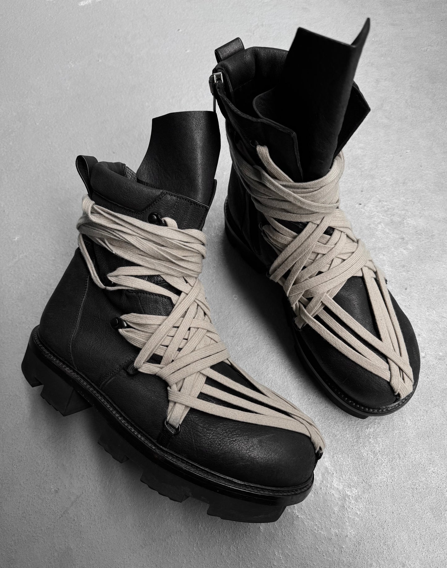 Rick Owens SS20 “TECUATL” Megalace Lace-up Army Boots