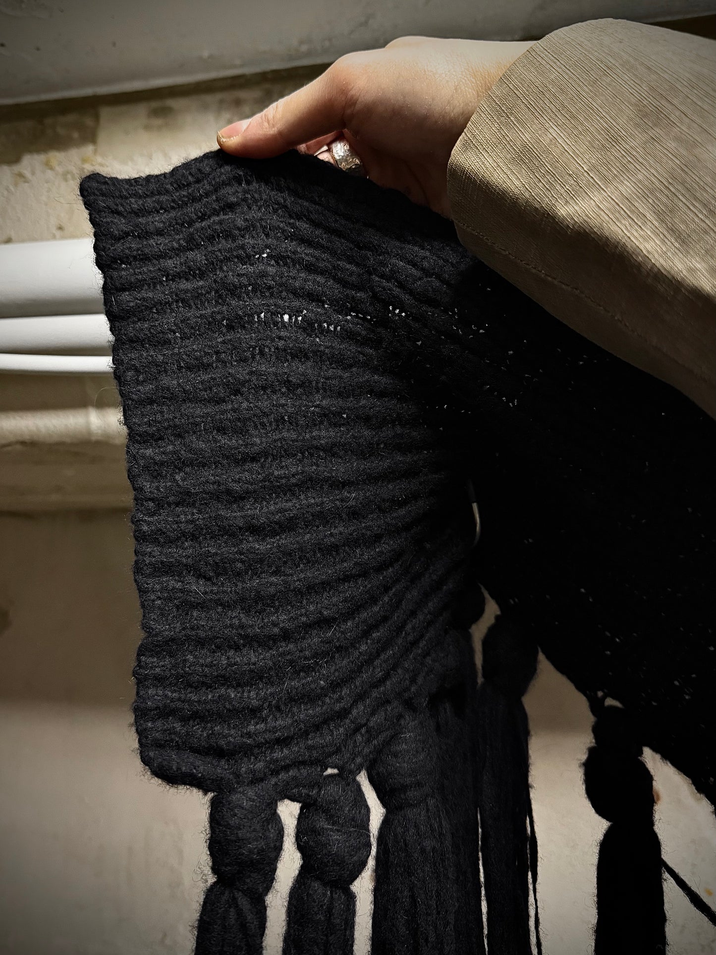 NICOLAS ANDREAS TARALIS Early 00s Jumbo Fringed Wool Scarf detail | DRIEW GARMENTS