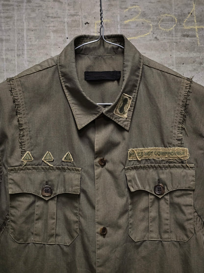 Undercover SS03 "SCAB" Military Green Embroidered Patch Short Sleeve Shirt