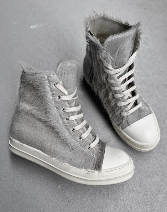 Rick Owens AW21 “GETHSEMANE” Grey Pony-hair Ramones Sneakers