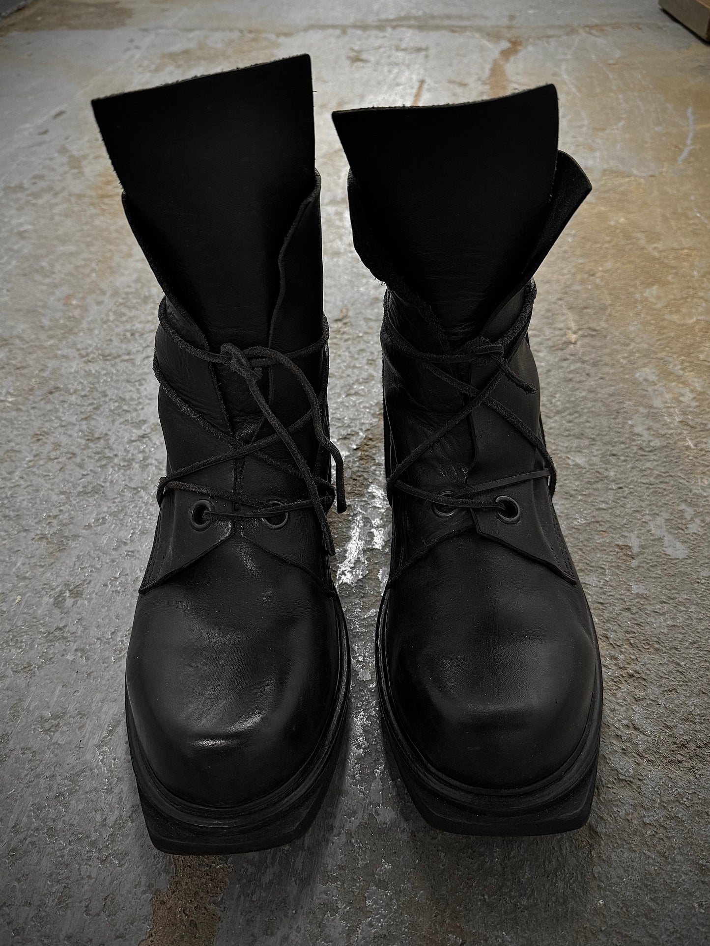 Dirk Bikkembergs 90s Black Military Lace-through Calf Leather Boots detail | DRIEW GARMENTS