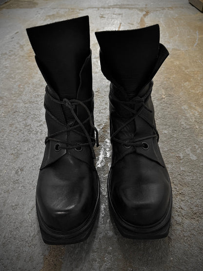 Dirk Bikkembergs 90s Black Military Lace-through Calf Leather Boots detail | DRIEW GARMENTS