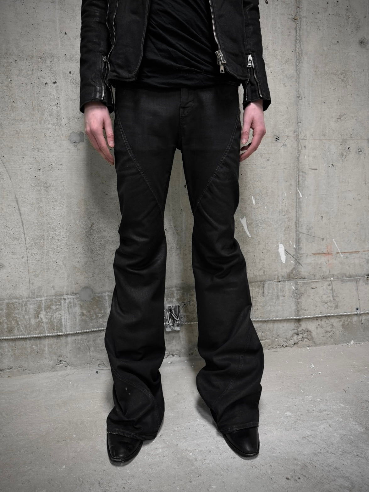 Rick Owens DRKSHDW AW24 "PORTERVILLE" 'BIAS BOOTCUT' Waxed Flare Denim