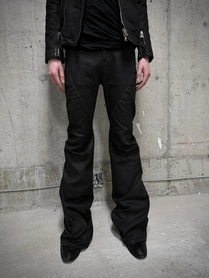 Rick Owens DRKSHDW AW24 "PORTERVILLE" 'BIAS BOOTCUT' Waxed Flare Denim