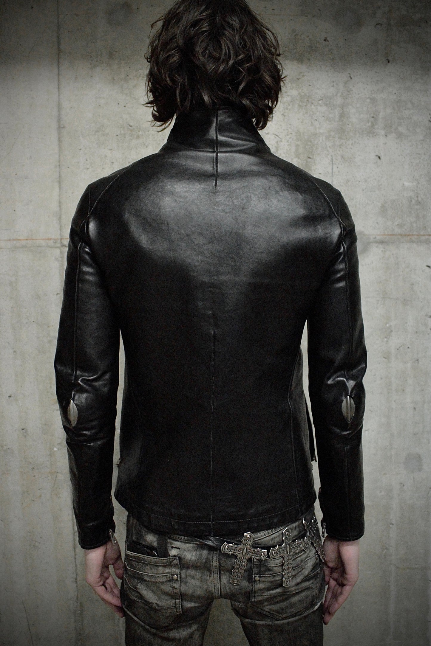 Carol Christian Poell 'LM/2599GP CORS-PTC/010' Object-dyed Lined Arthostic Titanium Elbow Horse Leather Jacket